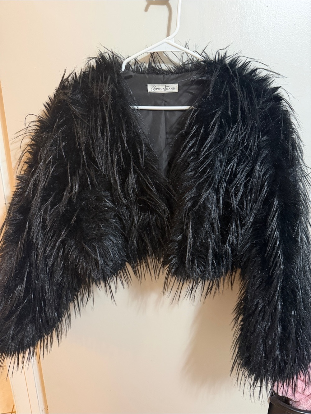 Spoon & Jeans Black Faux Fur Cropped Teddy Jacket
